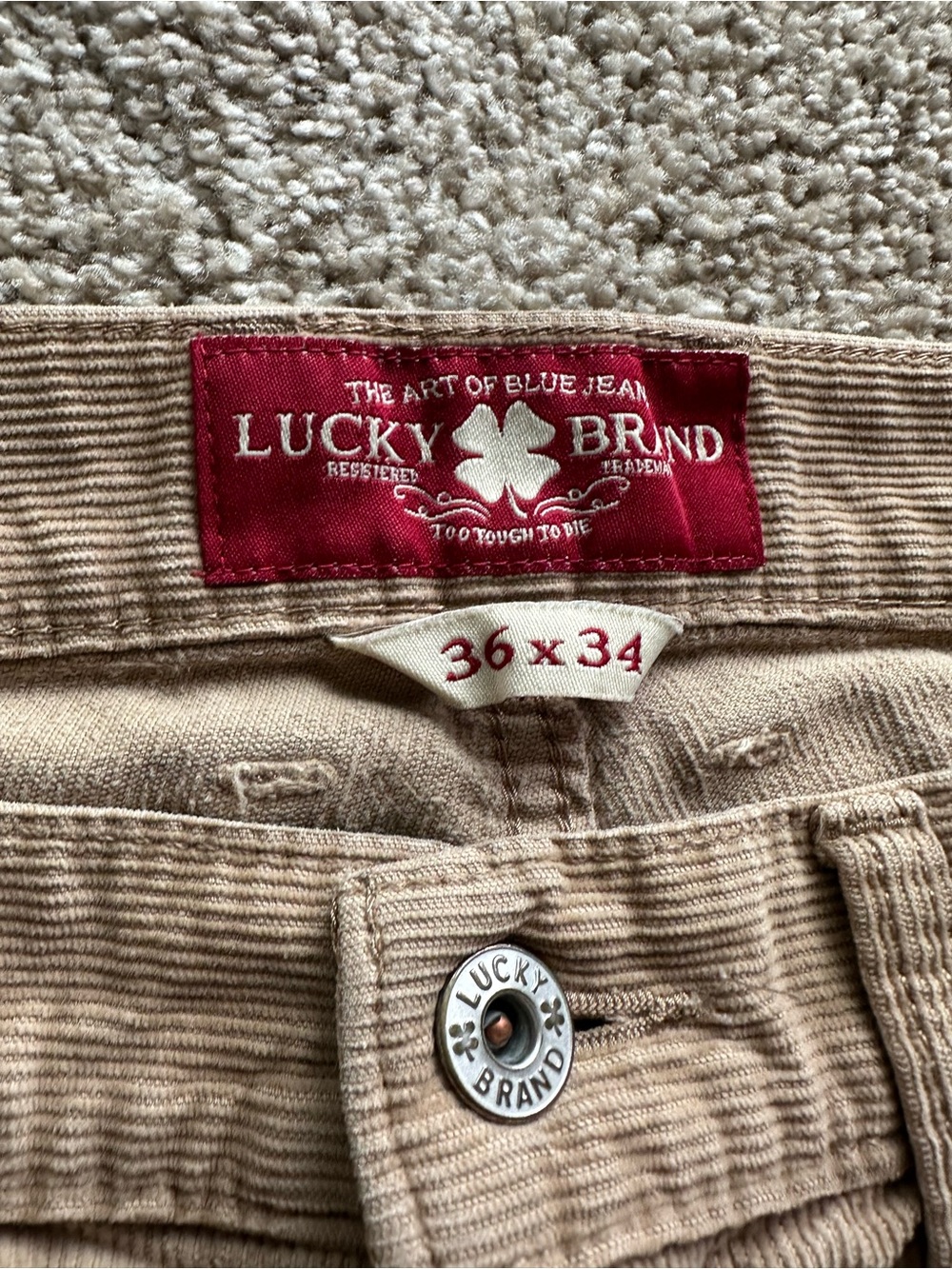 Lucky Brand Pants Men's 36x34 Beige 361 Vintage Straight Chino Casual Corduroy - Picture 3 of 10